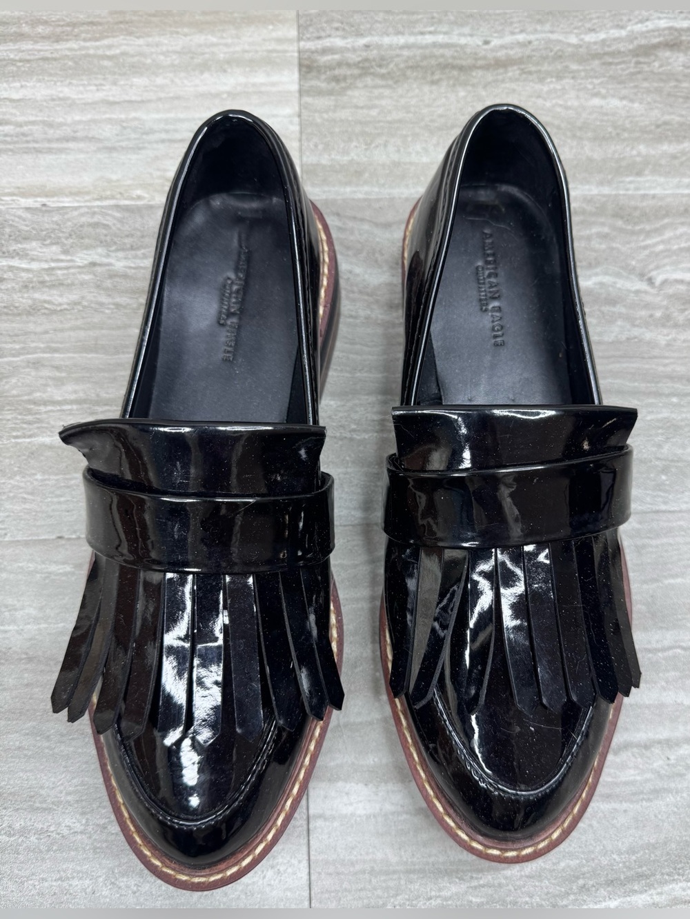 NEW American Eagle Outfitters Black Patent Platform Tassel Loafers Size 6 - Picture 5 of 14